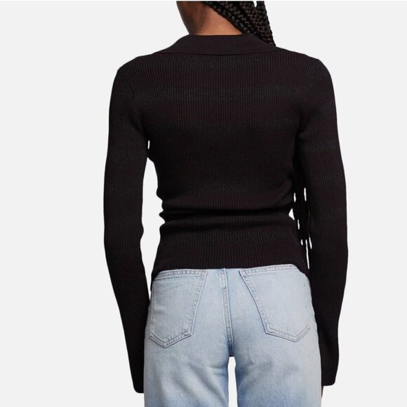 CHASER Women’s black collared silver ribbed wrap sweater size small NWT - Picture 2 of 9